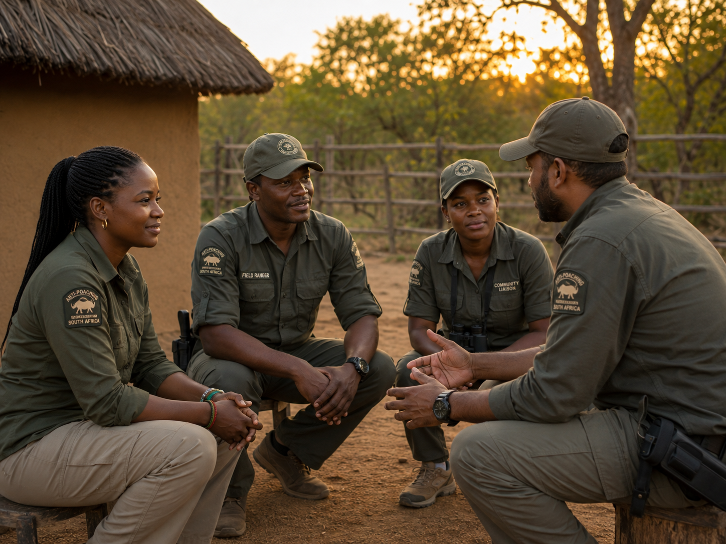 South African anti-poaching and conservation team meeting in the field