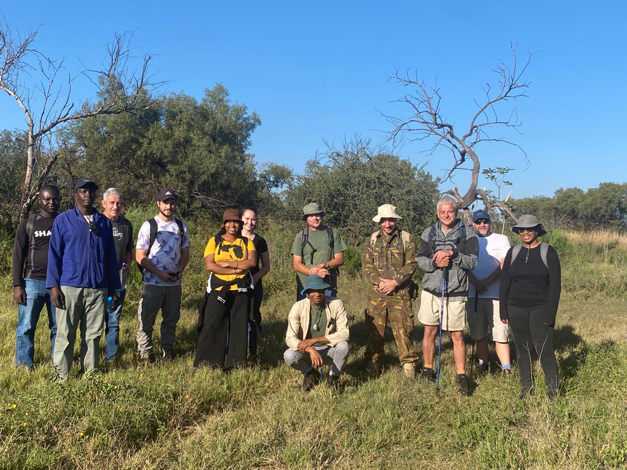 Field team and community participants supporting snare removal and wildlife protection in South Africa.
